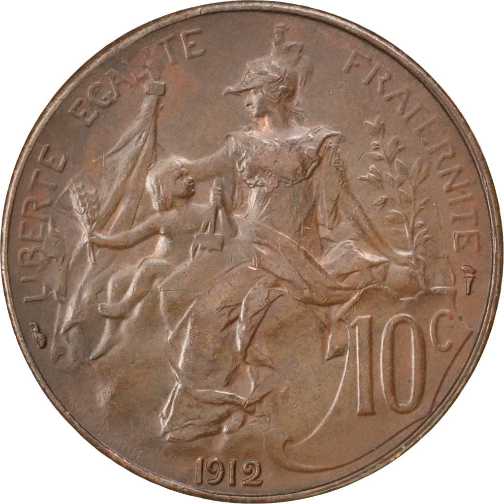 Francia, Dupuis, 10 Centimes, 1912, BB+, Bronzo, KM:843, Gadoury:277