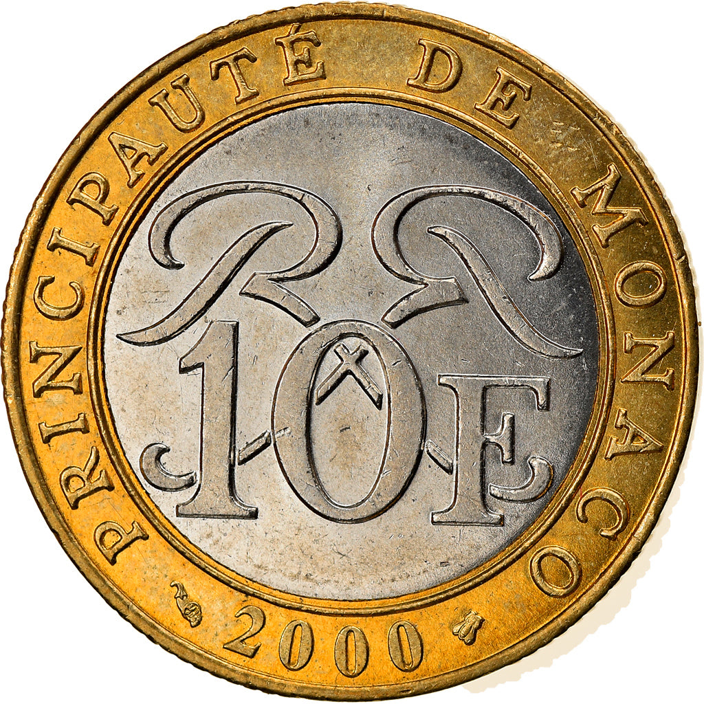 Coin, Monaco, Rainier III, 10 Francs, 2000, AU(55-58), Bi-Metallic, KM:163