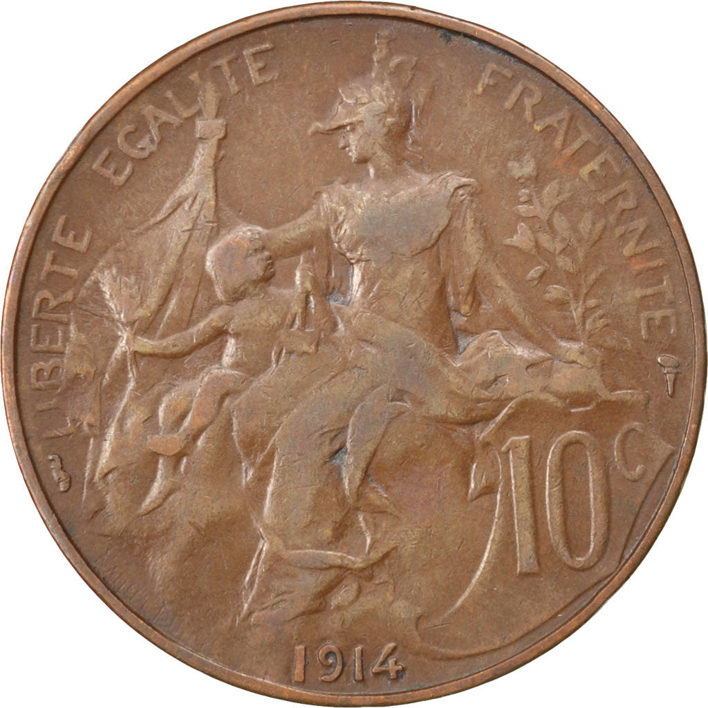 FRANCE, Dupuis, 10 Centimes, 1914, Paris, KM #843, EF(40-45), Bronze, 30,...