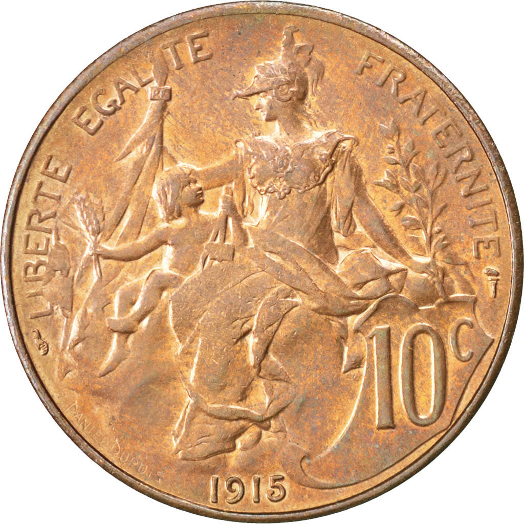 FRANCE, Dupuis, 10 Centimes, 1915, Paris, KM #843, MS(60-62), Bronze, 30,...