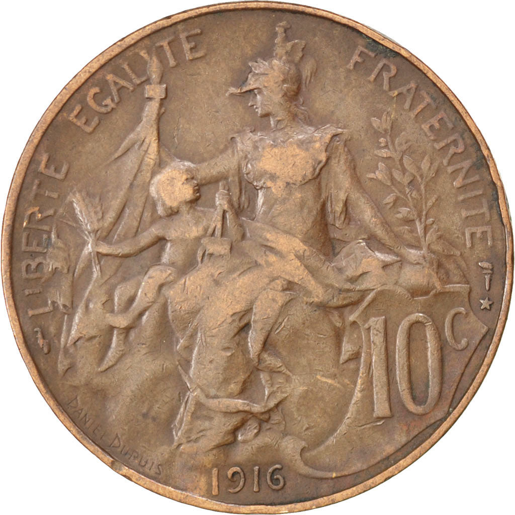 Münze, Frankreich, Dupuis, 10 Centimes, 1916, Paris, S+, Bronze, KM:843