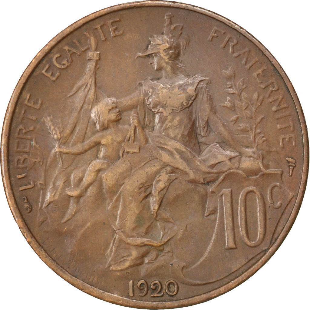 FRANCE, Dupuis, 10 Centimes, 1920, Paris, KM #843, EF(40-45), Bronze, 30,...