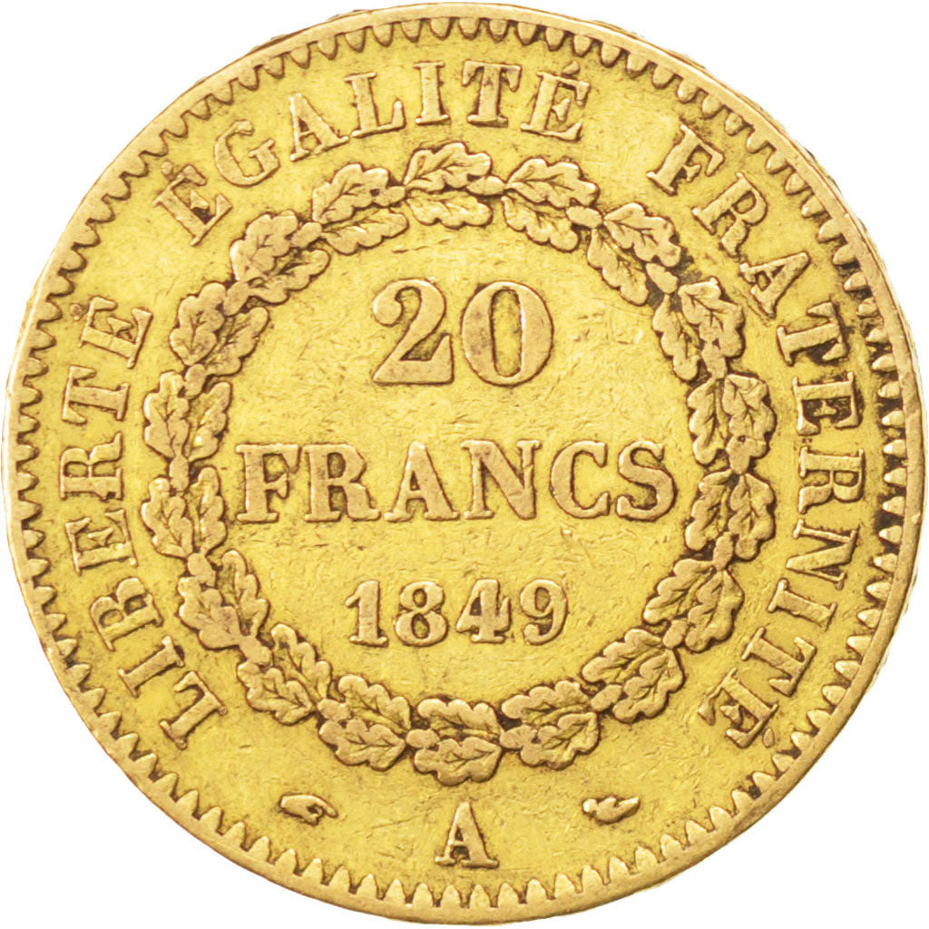 Francia, Génie, 20 Francs, 1849, Paris, MB+, Oro, KM:757, Gadoury:1032