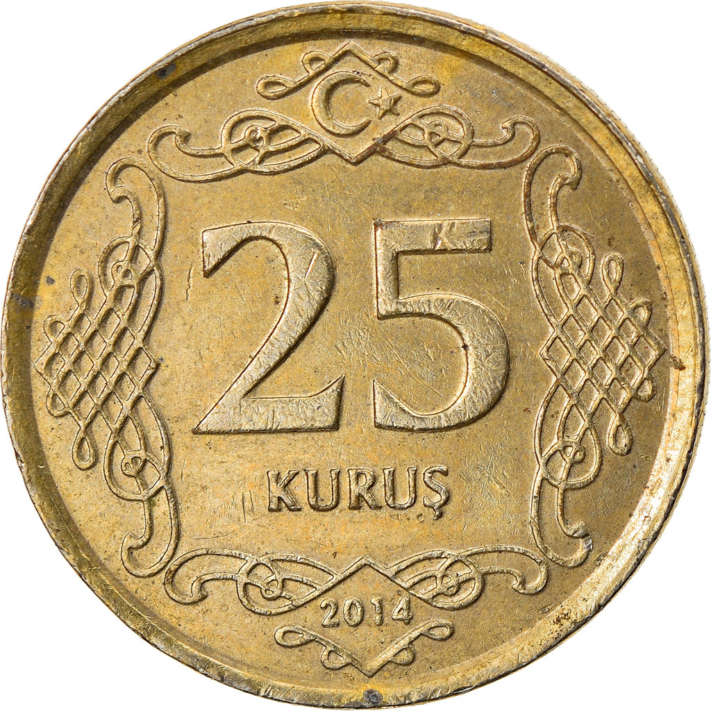 Moneta, Turcja, 25 Kurus, 2014, EF(40-45), Miedź-Nikiel, KM:1242