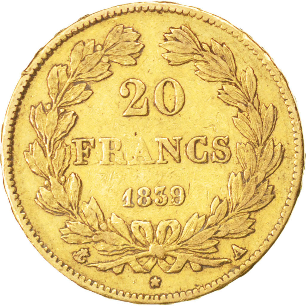 FRANCE, Louis-Philippe, 20 Francs, 1839, Paris, KM #750.1, VF(30-35), Gold,...
