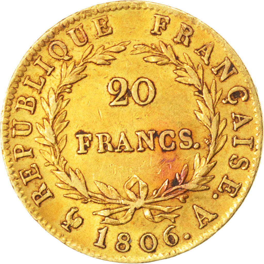 FRANCE, Napoléon I, 20 Francs, 1806, Paris, KM #674.1, EF(40-45), Gold, Gadoury 