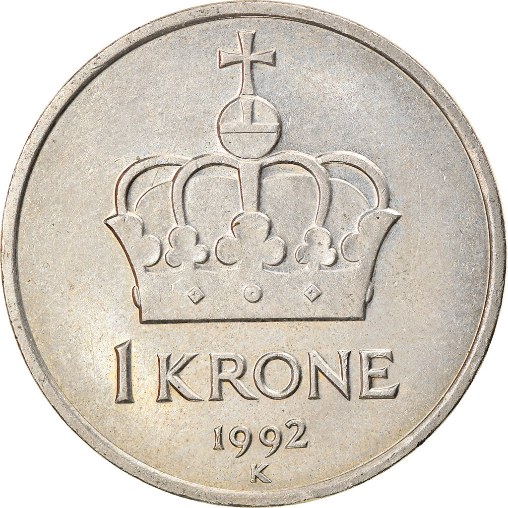 Coin, Norway, Harald V, Krone, 1992, EF(40-45), Copper-nickel, KM:436