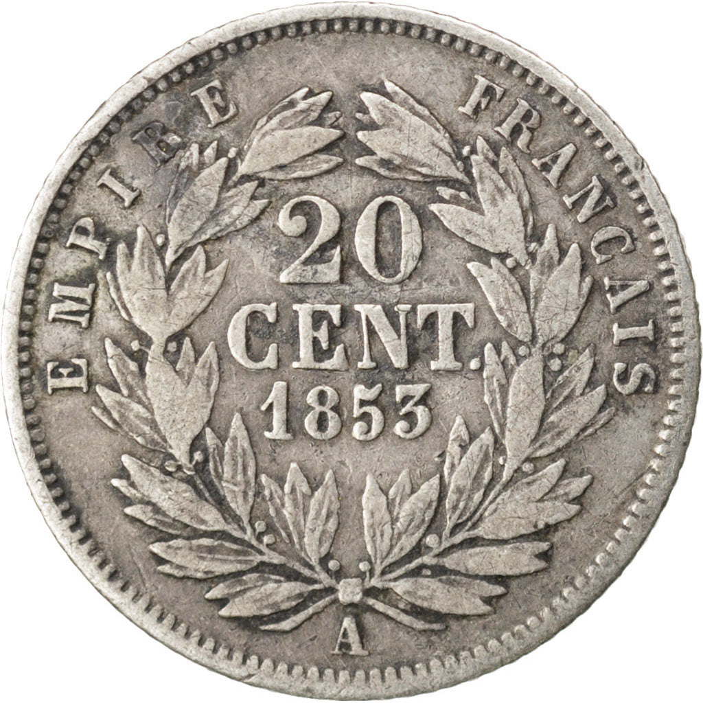 FRANCE, Napoléon III, 20 Centimes, 1853, Paris, KM #778.1, VF(30-35), Silver, 15
