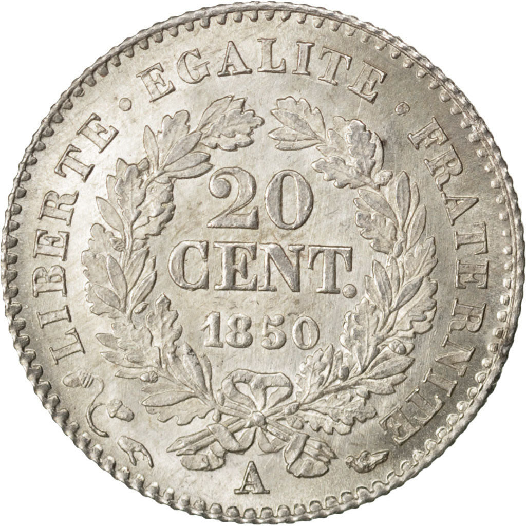 Coin, France, Cérès, 20 Centimes, 1850, Paris, MS(63), Silver, KM:758.1