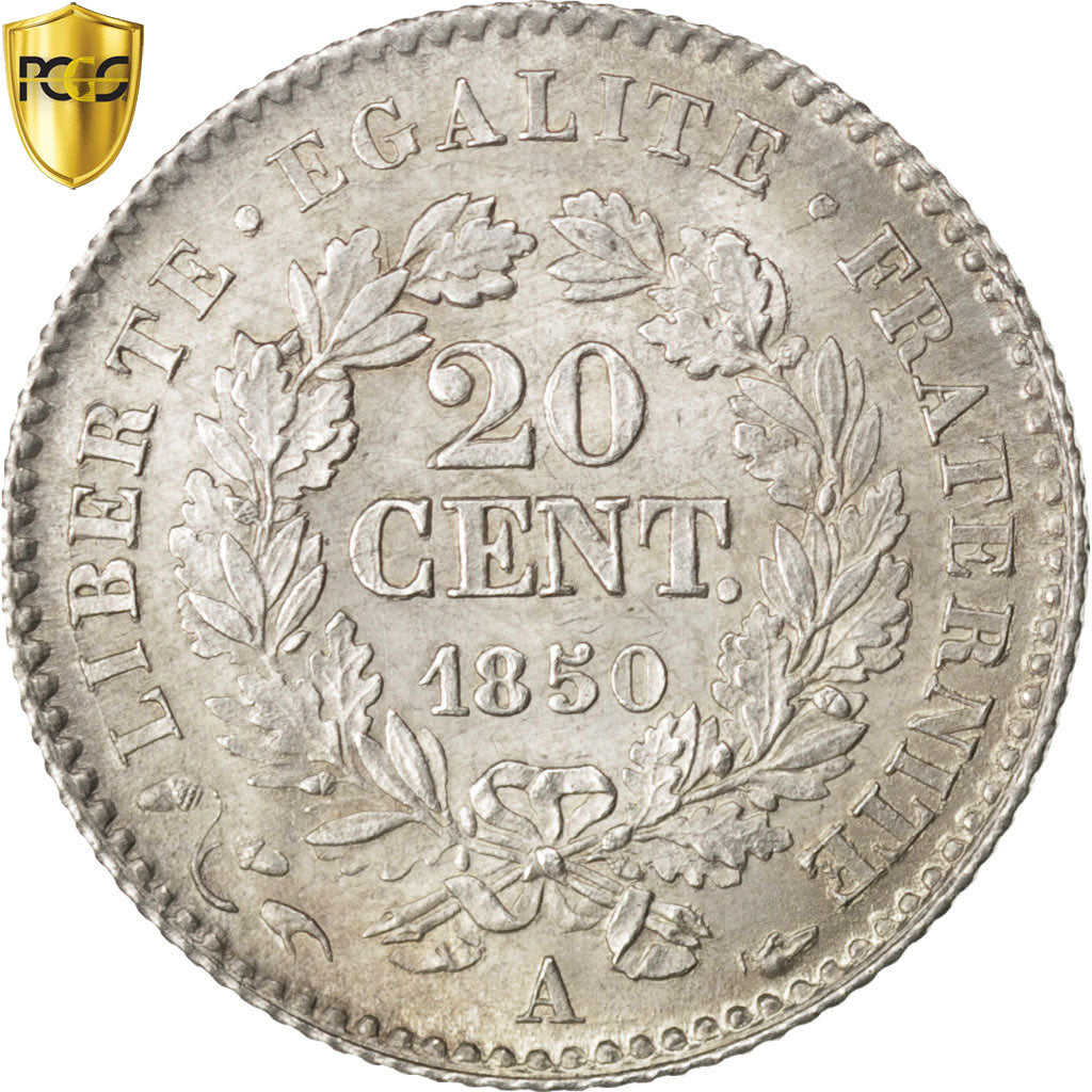Coin, France, Cérès, 20 Centimes, 1850, Paris, PCGS, MS66+, MS(65-70), Silver
