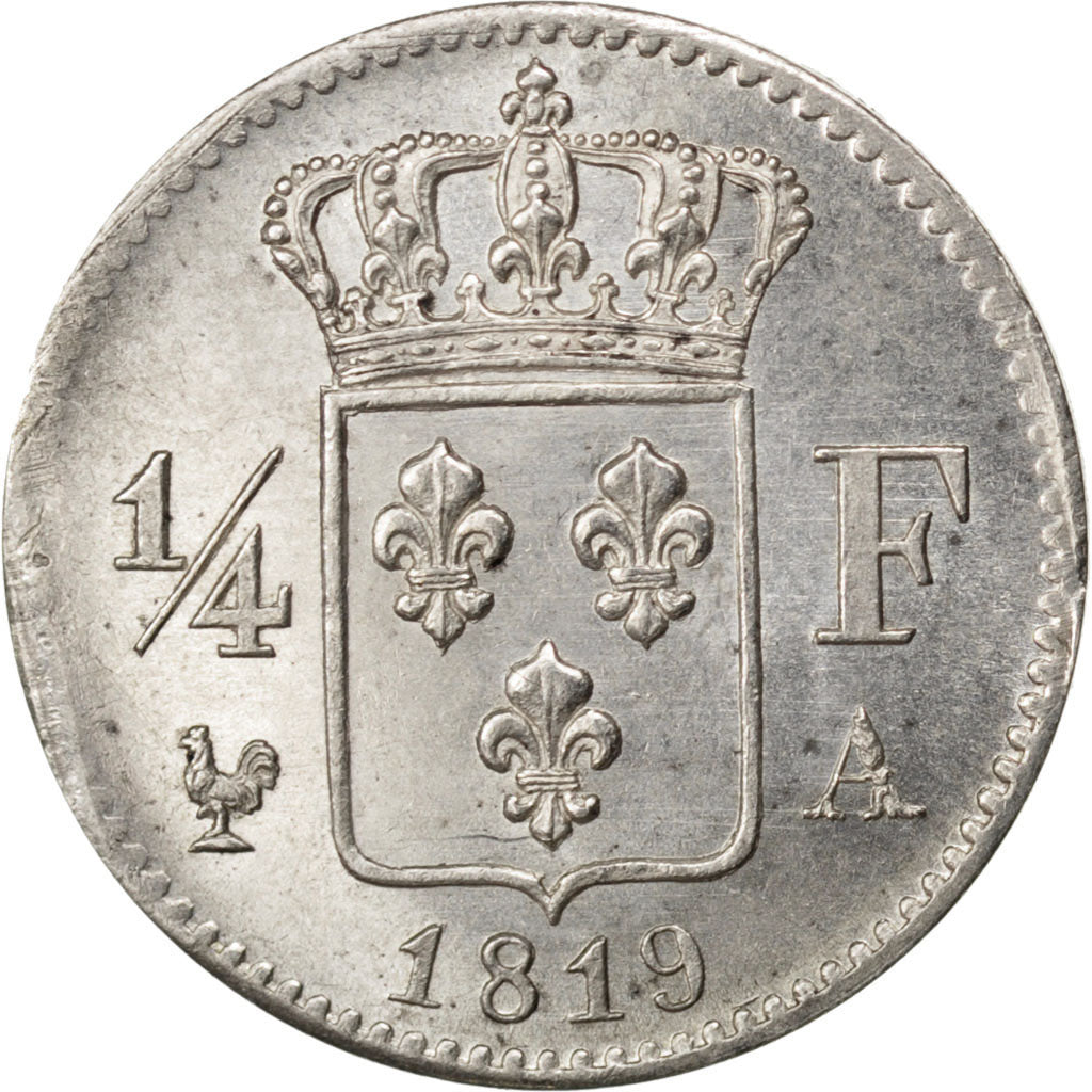 FRANCE, Louis XVIII, 1/4 Franc, 1819, Paris, KM #714.1, graded, PCGS, , Silver,.