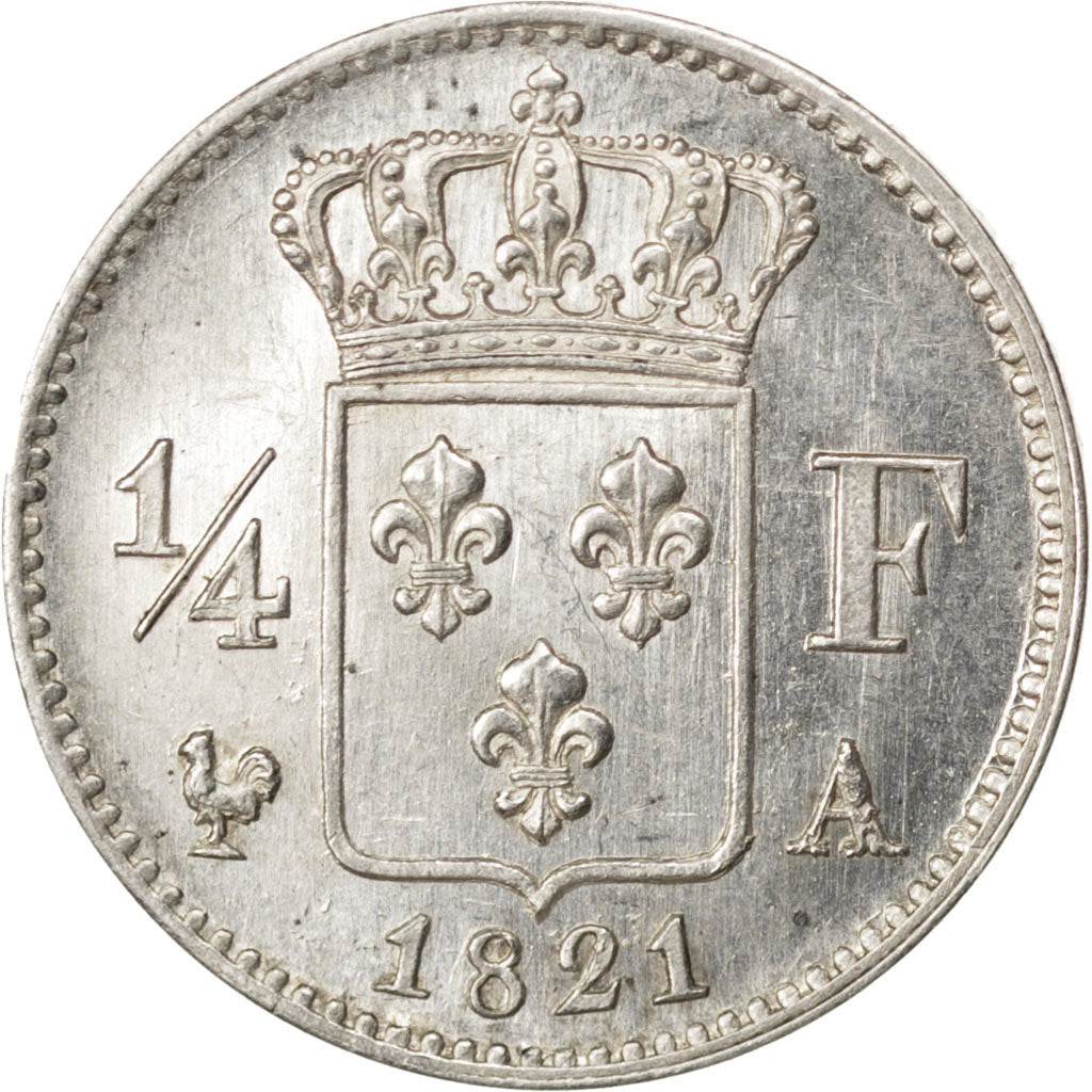 France, Louis XVIII, 1/4 Franc, 1821, Paris, KM:714.1, PCGS MS64