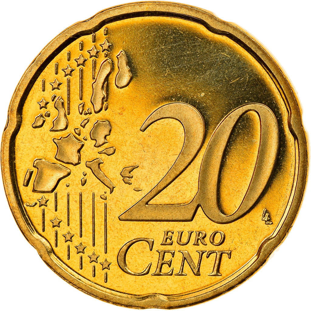 ALEMANHA - REPÚBLICA FEDERAL, 20 Euro Cent, 2002, Stuttgart, MS(65-70), Latão