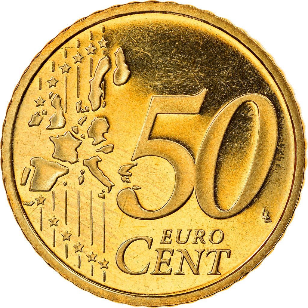 GERMANY - FEDERAL REPUBLIC, 50 Euro Cent, 2002, Stuttgart, MS(65-70), Brass