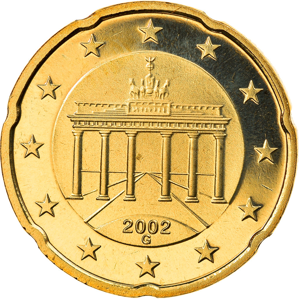 GERMANY - FEDERAL REPUBLIC, 20 Euro Cent, 2002, Karlsruhe, MS(65-70), Brass