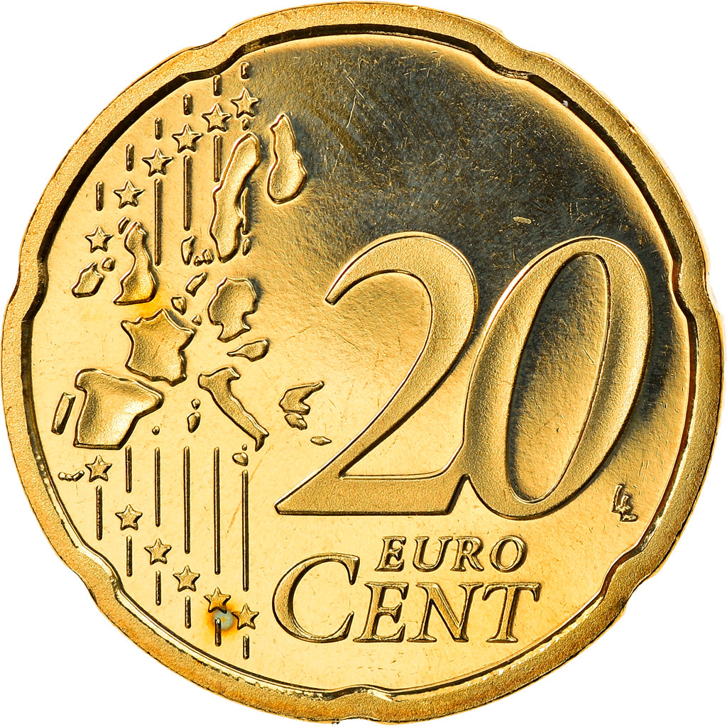 GERMANY - FEDERAL REPUBLIC, 20 Euro Cent, 2002, Karlsruhe, MS(65-70), Brass
