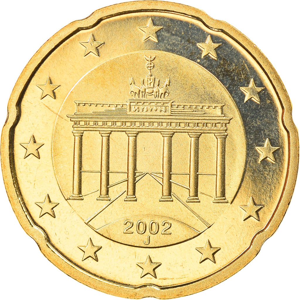 GERMANY - FEDERAL REPUBLIC, 20 Euro Cent, 2002, Hambourg, MS(65-70), Brass