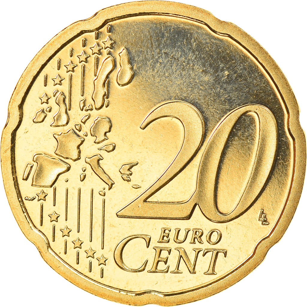 GERMANY - FEDERAL REPUBLIC, 20 Euro Cent, 2002, Hambourg, MS(65-70), Brass