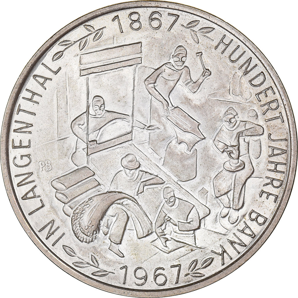 Germany, Token, In Langenthal, Hundert Jahre bank, 1967, MS(63), Silver