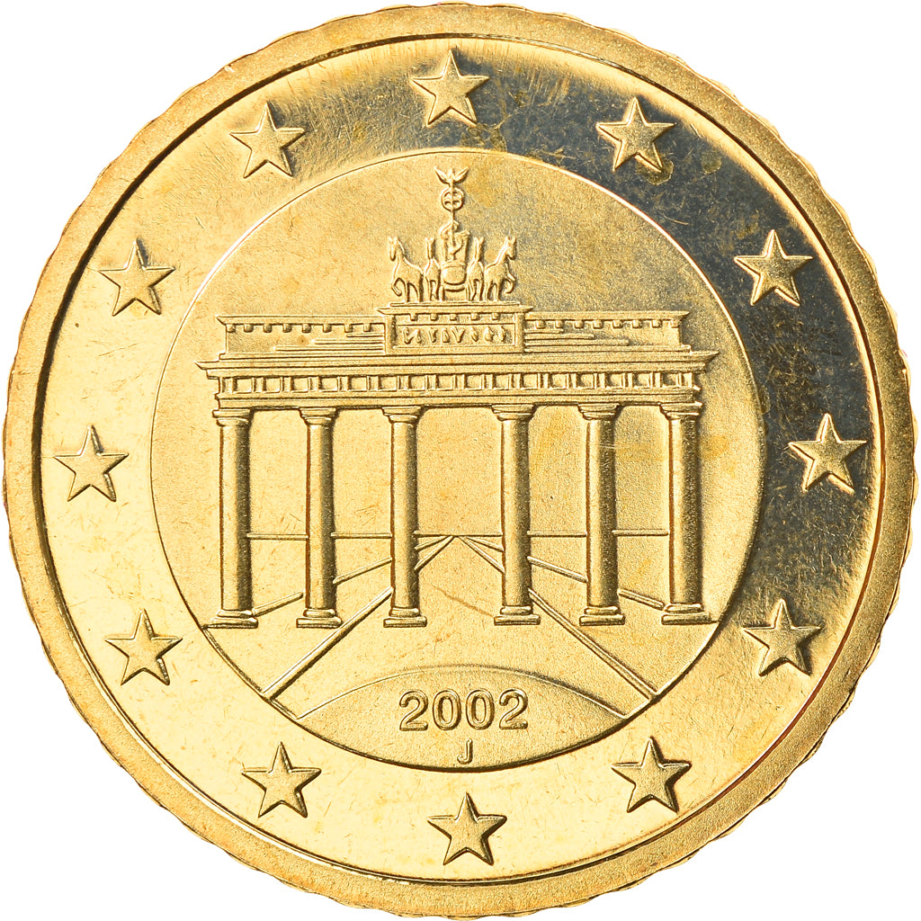 GERMANY - FEDERAL REPUBLIC, 50 Euro Cent, 2002, Hambourg, MS(65-70), Brass