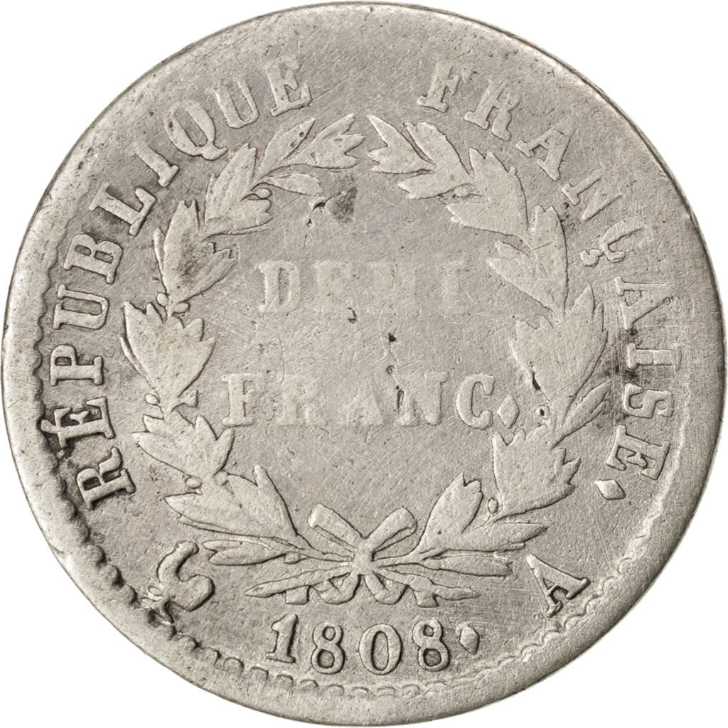 FRANCE, Napoléon I, 1/2 Franc, 1808, Paris, KM #680.1, F(12-15), Silver, Gadoury