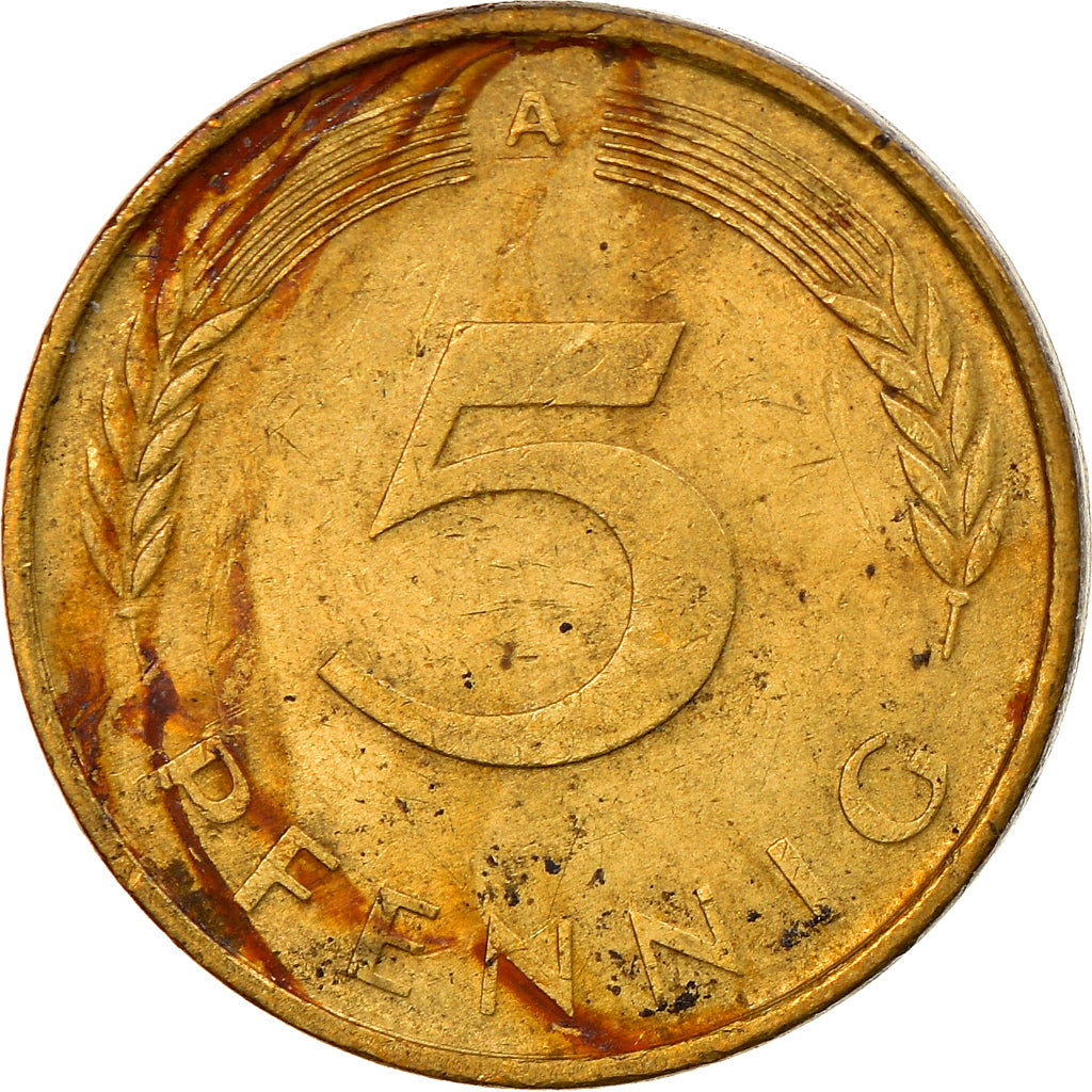 Coin, GERMANY - FEDERAL REPUBLIC, 5 Pfennig, 1990, Berlin, EF(40-45), Brass Clad