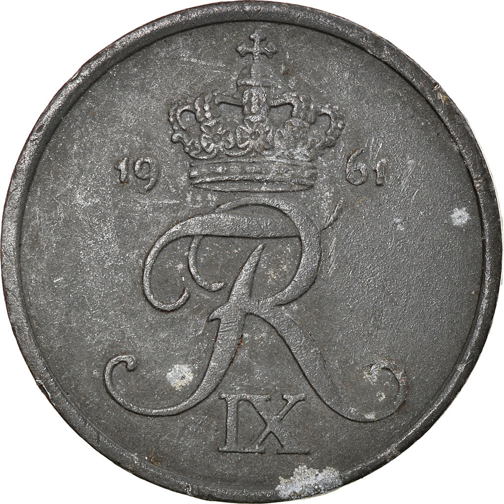 Monnaie, Danemark, Frederik IX, 2 Öre, 1961, Copenhagen, TB+, Zinc, KM:840.2