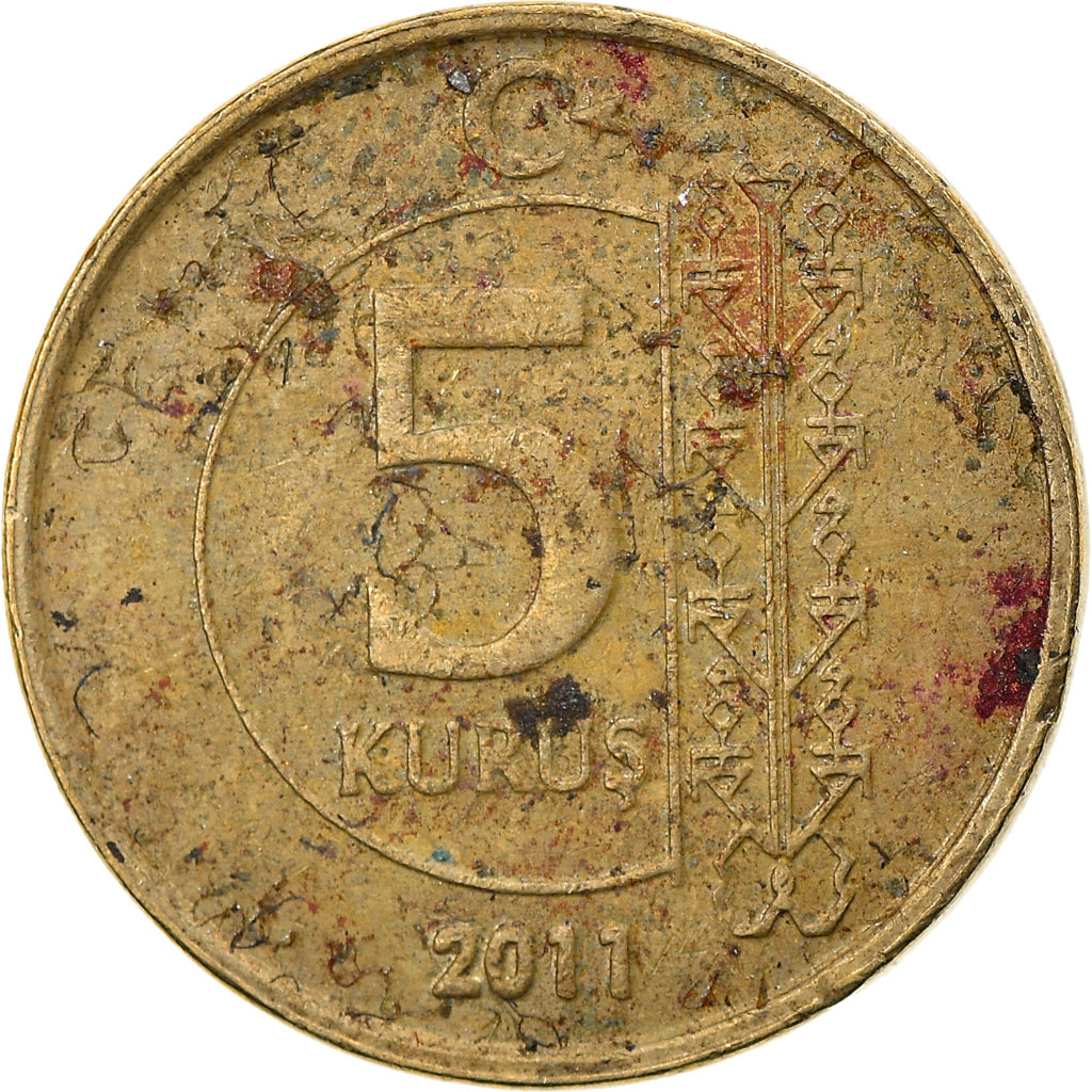 Munten, Turkije, 5 Kurus, 2011, FR+, Tin, KM:1240