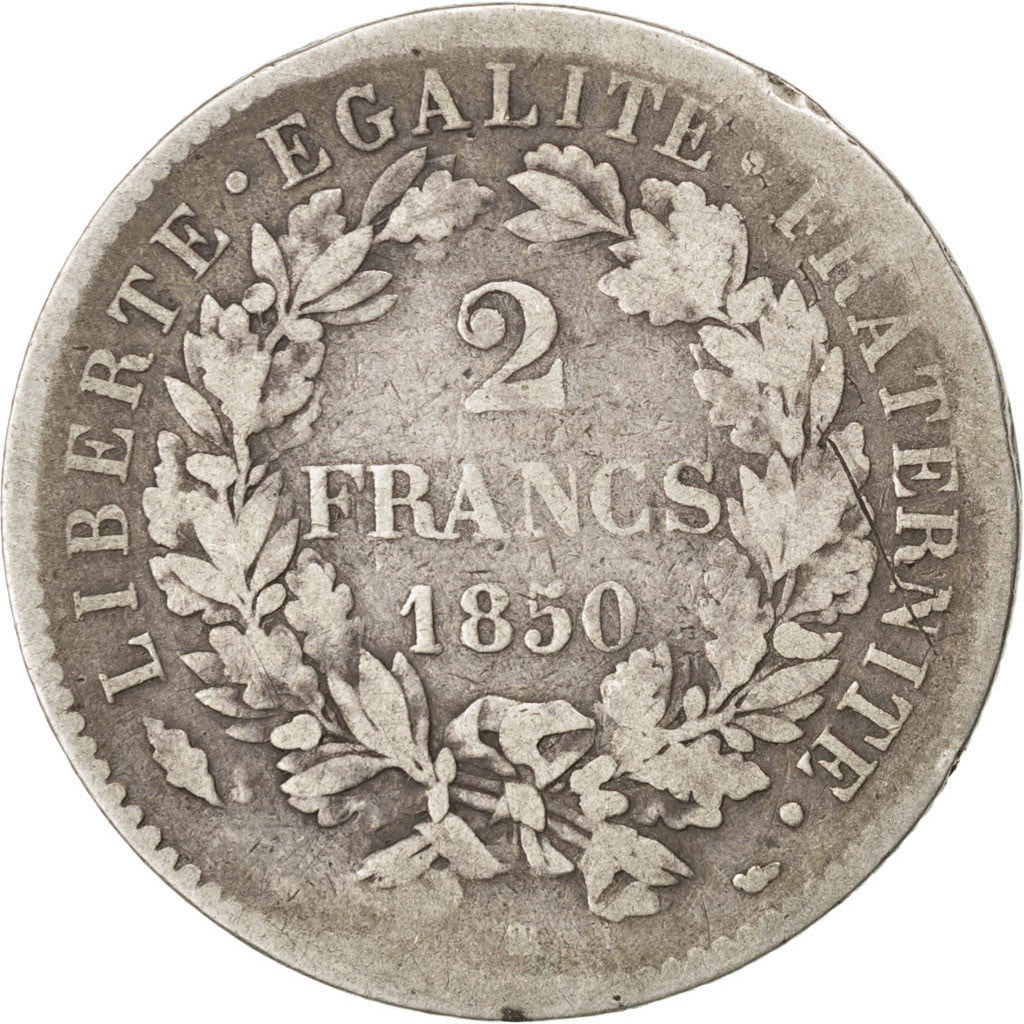 Moneta, Francia, Cérès, 2 Francs, 1850, Strasbourg, B+, Argento, KM:760.2