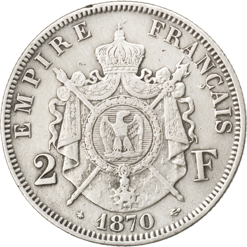 Second Empire, 2 Francs Napoléon III tête laurée 1870 A, KM 807.1