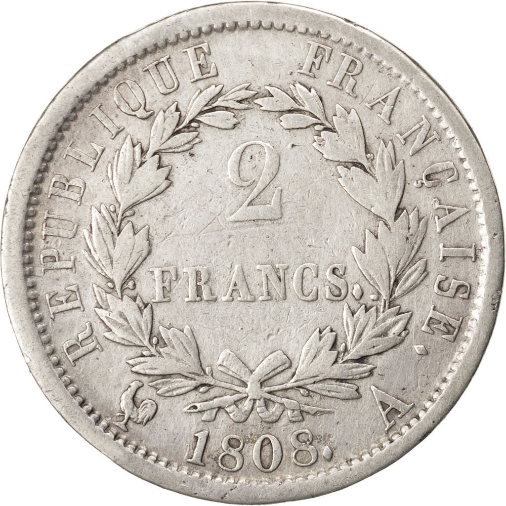 Munten, Frankrijk, Napoléon I, 2 Francs, 1808, Paris, FR+, Zilver, KM:684.1