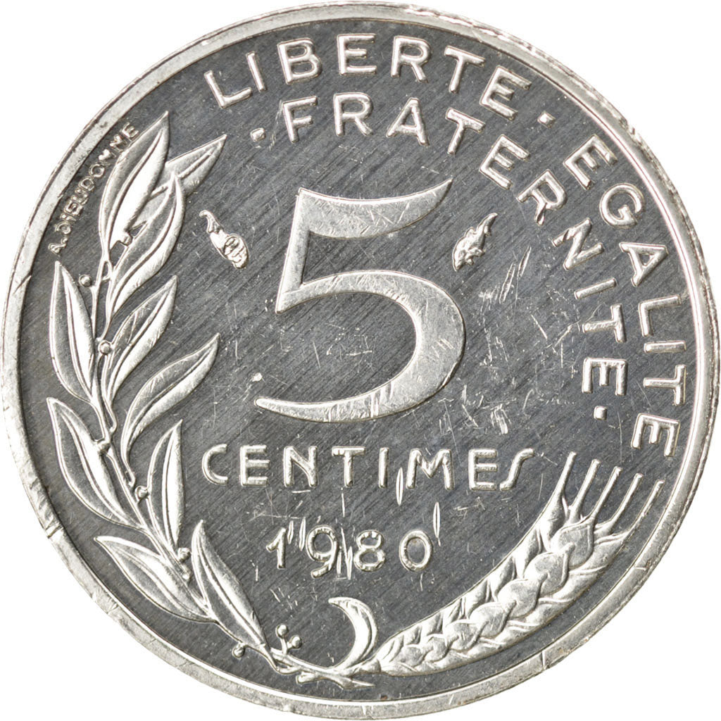 FRANCE, 5 Centimes, 1980, KM #P657, MS(60-62), Silver, Gadoury #22.P2, 5.16