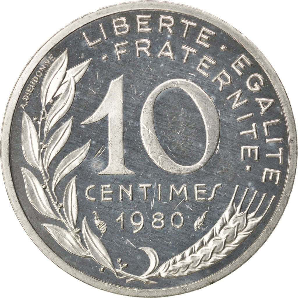 Coin, France, 10 Centimes, 1980, MS(60-62), Silver, KM:P660, Gadoury:46.P2