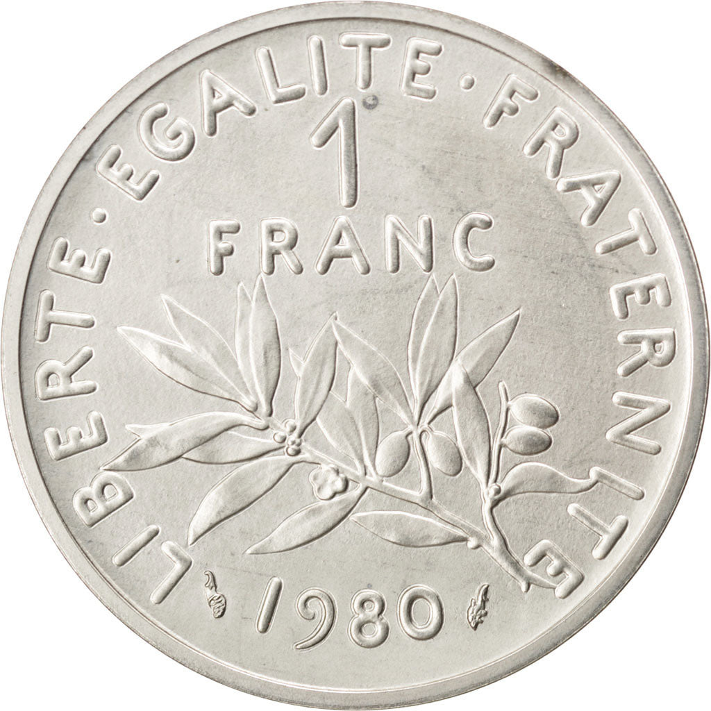 Coin, France, Franc, 1980, MS(63), Silver, KM:P669, Gadoury:104.P2