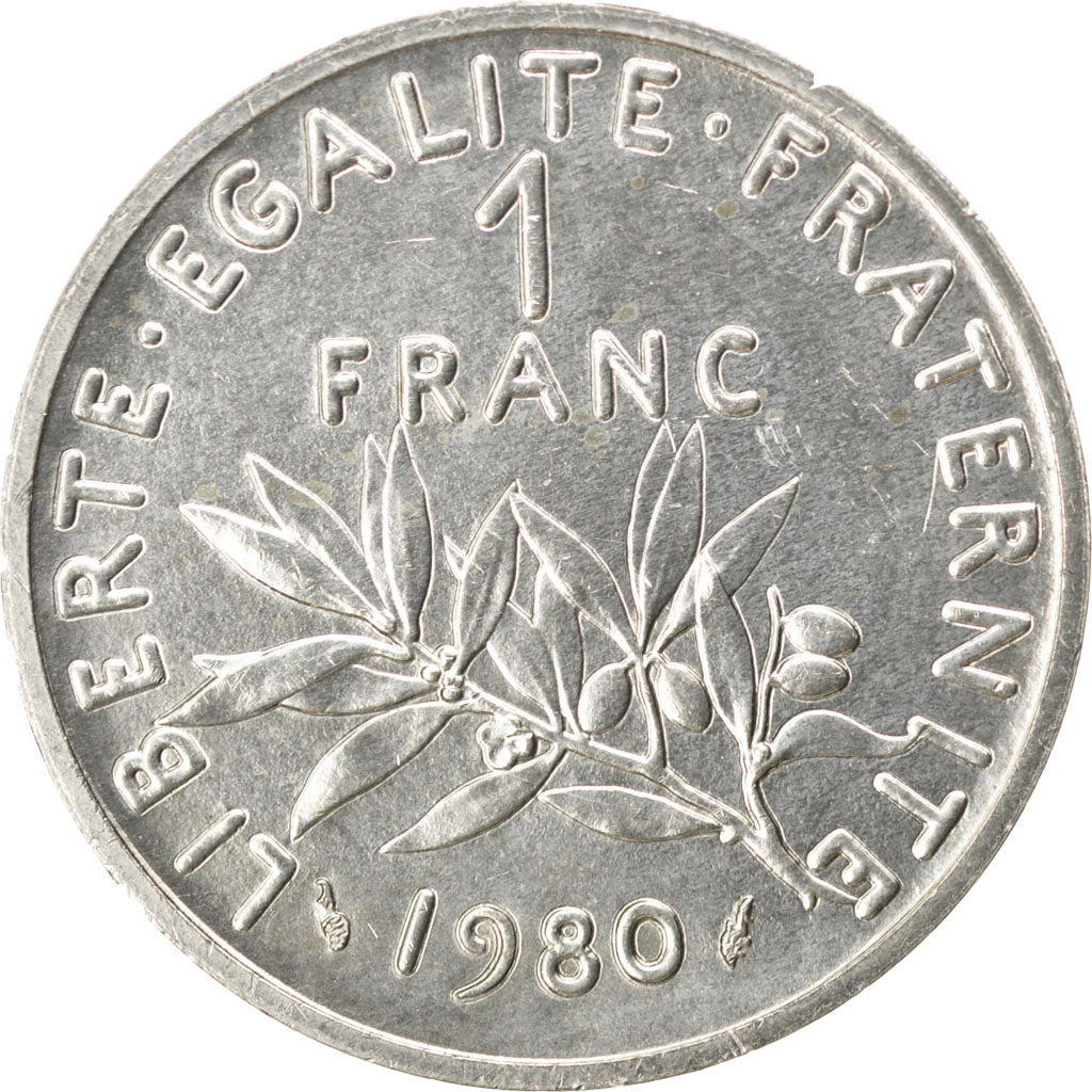 FRANCE, Franc, 1980, KM #P669, MS(63), Silver, Gadoury #104.P2, 14.38