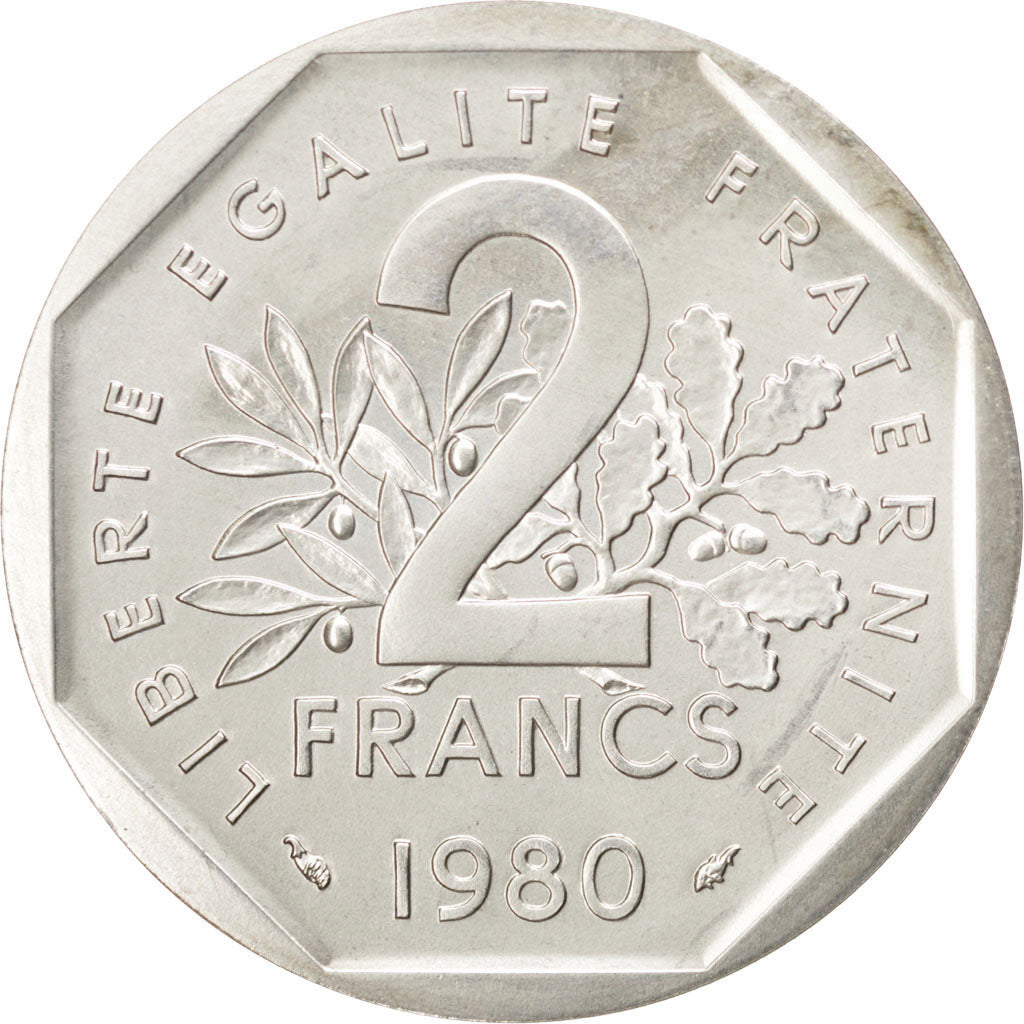 FRANCE, 2 Francs, 1980, KM #P672, MS(63), Silver, Gadoury #123.P2, 18.06