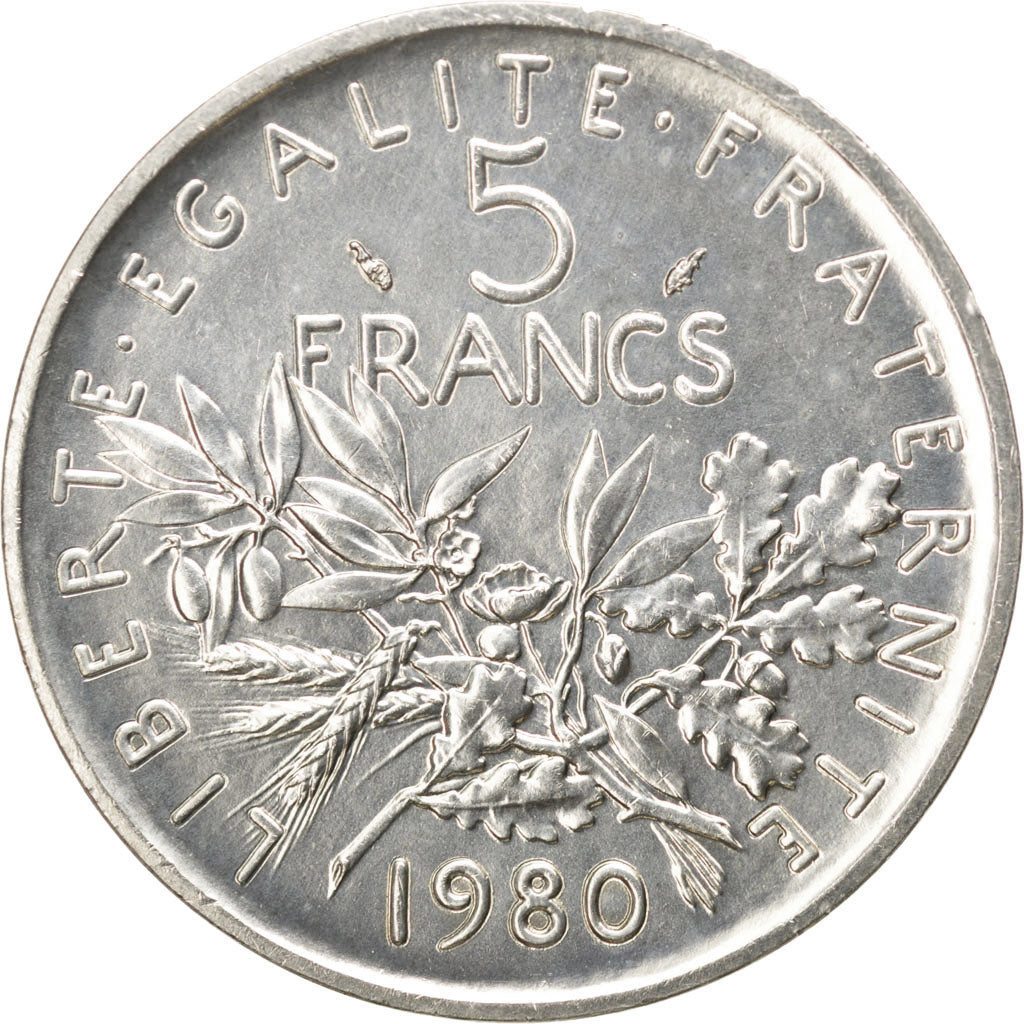 FRANCE, 5 Francs, 1980, KM #P675, MS(63), Silver, Gadoury #154.P2, 23.33