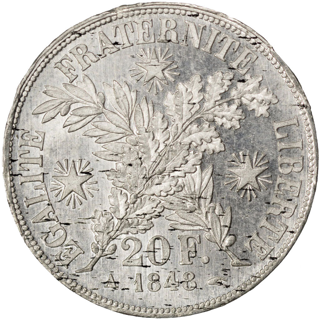 FRANCE, 20 Francs, 1848, MS(60-62), Aluminium, Gadoury #1037d, 2.80