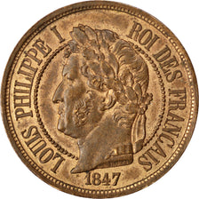 FRANCE, 2 Centimes, 1847, AU(55-58), Bronze, Gadoury #100, 1.97
