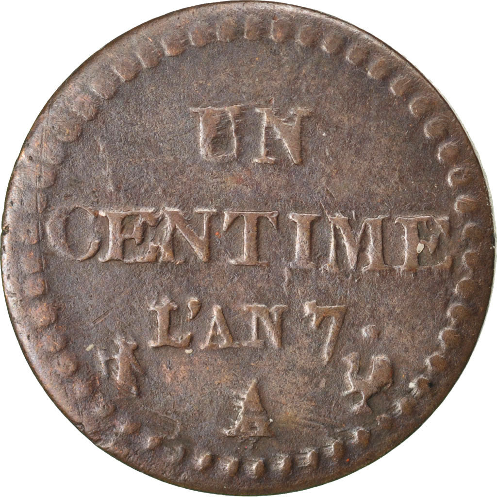 FRANCE, Dupré, Centime, 1799, Paris, KM #646, VF(20-25), Bronze, 18, Gadoury #76