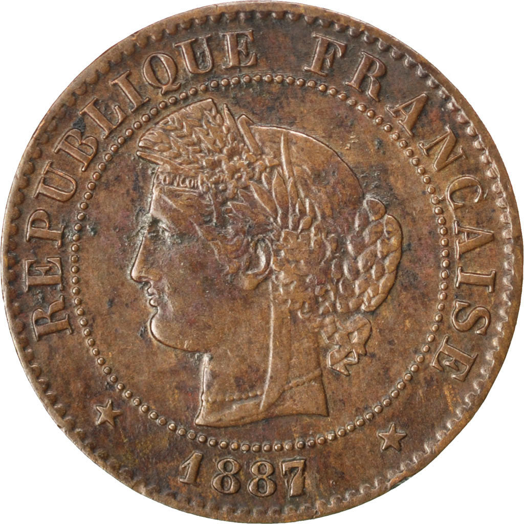 FRANCE, Cérès, Centime, 1887, Paris, KM #826.1, EF(40-45), Bronze, Gadoury #88,