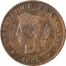 FRANCE, Cérès, Centime, 1887, Paris, KM #826.1, EF(40-45), Bronze, Gadoury #88,