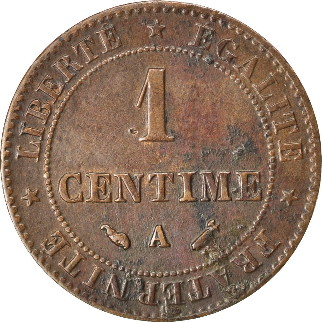 FRANCE, Cérès, Centime, 1887, Paris, KM #826.1, EF(40-45), Bronze, Gadoury #88,