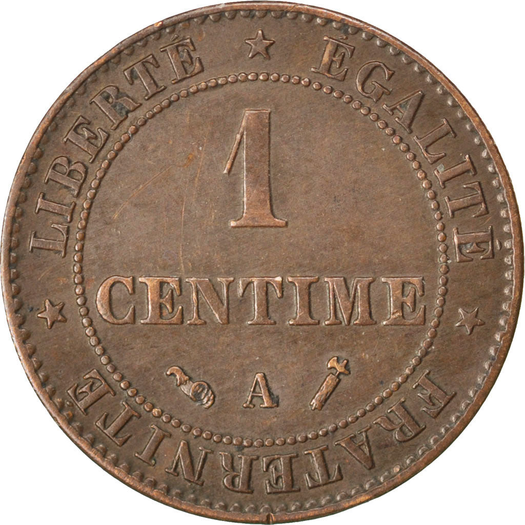 FRANCE, Cérès, Centime, 1890, Paris, KM #826.1, EF(40-45), Bronze, Gadoury #88,