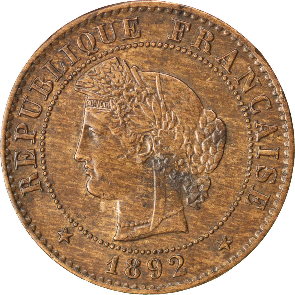 FRANCE, Cérès, Centime, 1892, Paris, KM #826.1, EF(40-45), Bronze, Gadoury #88,