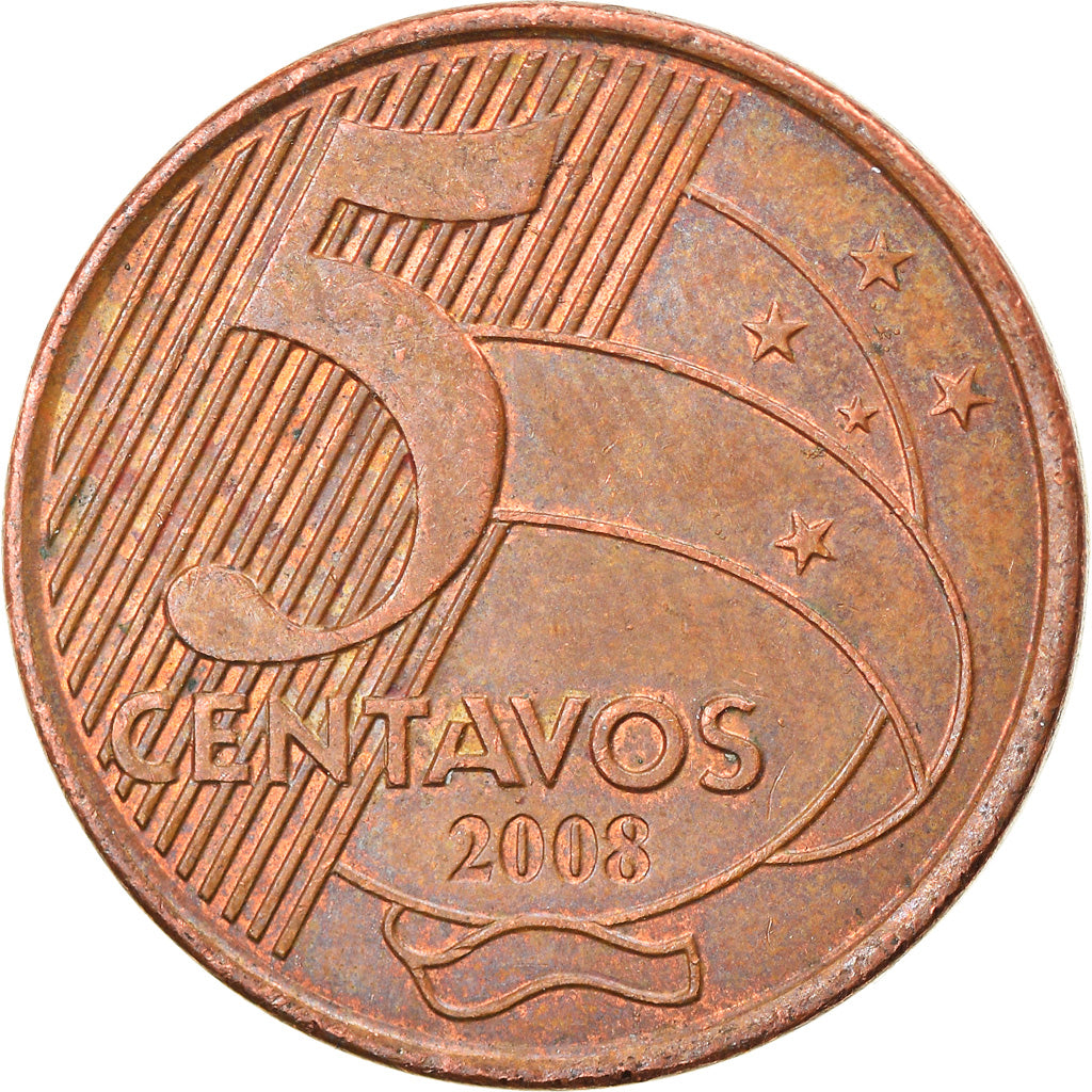 Coin, Brazil, 5 Centavos, 2008, EF(40-45), Copper Plated Steel, KM:648