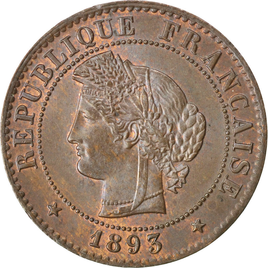 FRANCE, Cérès, Centime, 1893, Paris, KM #826.1, AU(55-58), Bronze, Gadoury #88,
