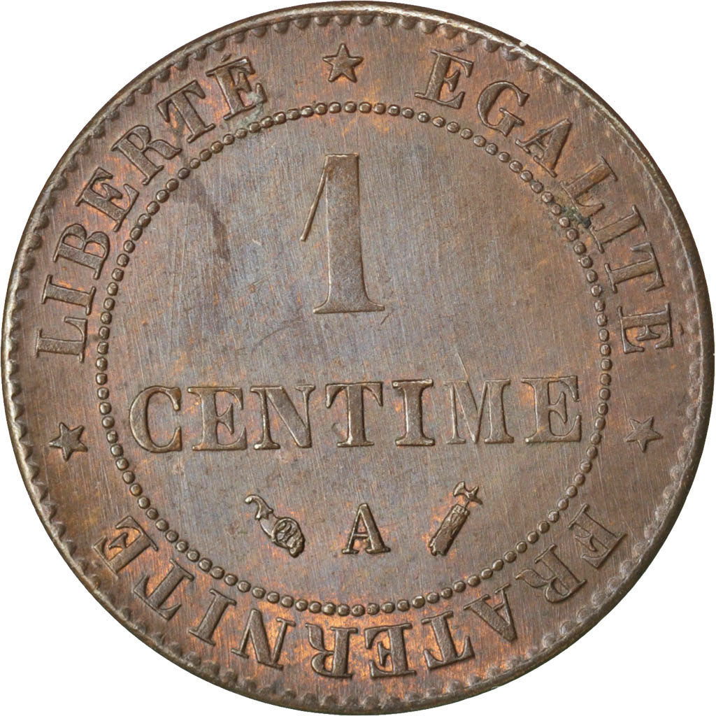 FRANCE, Cérès, Centime, 1893, Paris, KM #826.1, AU(55-58), Bronze, Gadoury #88,