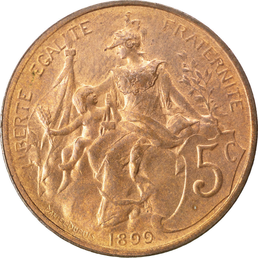 FRANCE, Dupuis, 5 Centimes, 1899, Paris, KM #842, MS(60-62), Bronze, 25.1,...