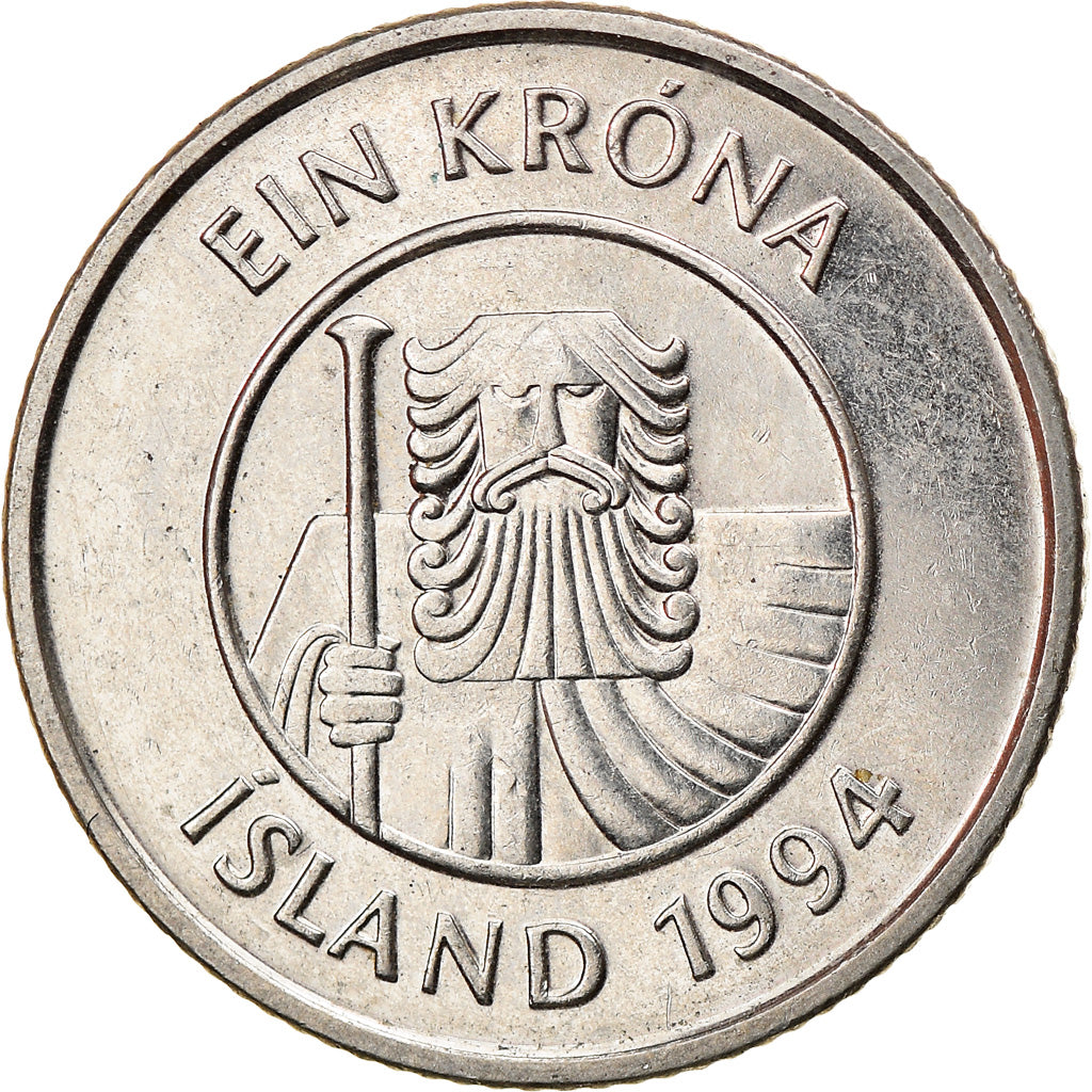 Moneta, Islandia, Krona, 1994, EF(40-45), Nickel platerowany stalą, KM:27A